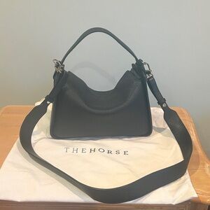 The Horse Clementine Black Pebbled Leather Shoulder Bag with Wide Strap